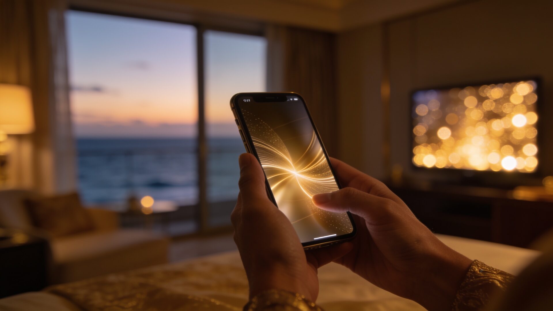 Guest holding a phone with directions handed off from the TV